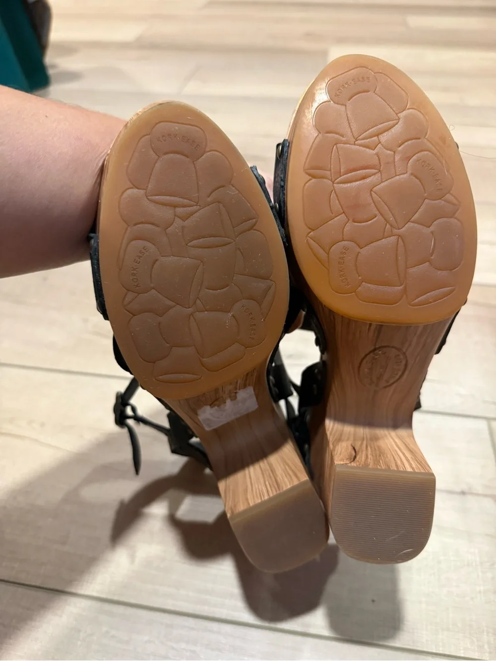 Kork-Ease Black Leather Cork Wedge Sandals with Ankle Strap